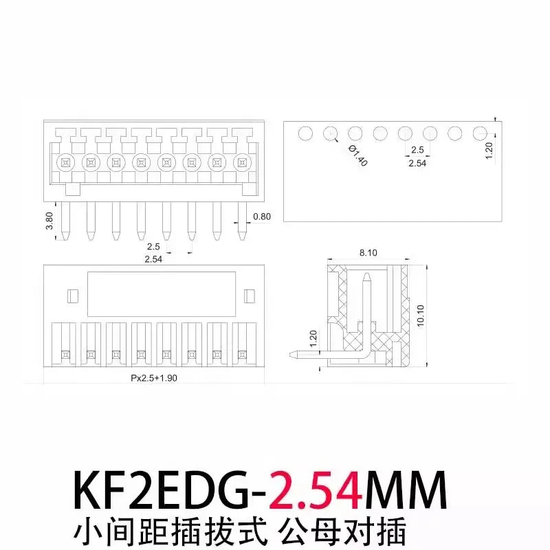 10Pairs 15EDG 2.54 mm KF2EDG PCB Screw Terminal Block Connector Right Angle/ Straight Needle Plug Pin Header Socket 2P-12 Pin