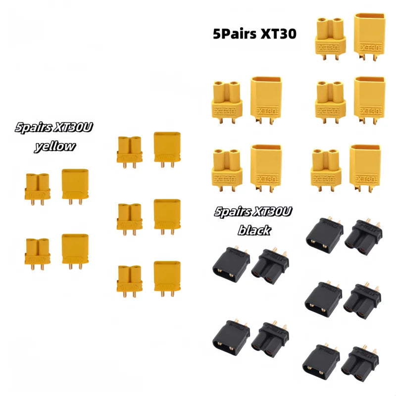 5 Pairs XT30 XT-30U Yellow Black Male Female Bullet Connectors Plugs for RC Multi Axis Aircraft Fixed Wing Lipo Battery ESC