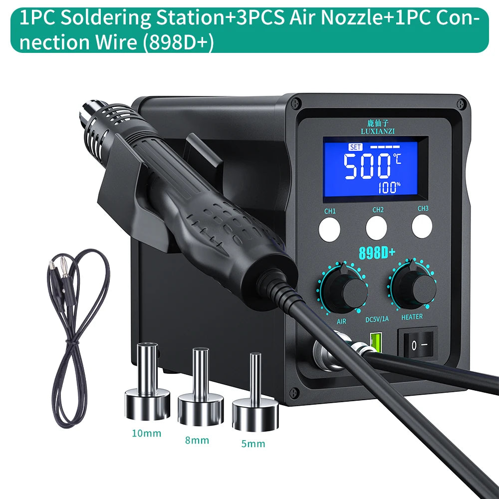 LUXIANZI 8589D+ 2 IN 1 Hot Air Gun Soldering Station With LED Digital Display For BGA PCB IC Repair Tool SMD Rework Station