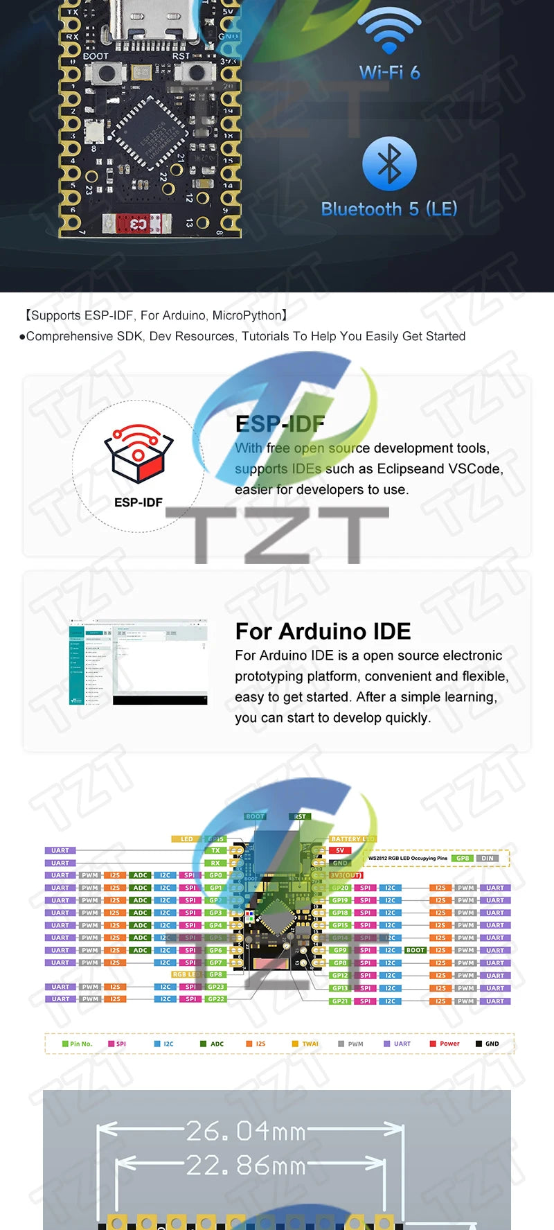 TZT ESP32-C6 SuperMini Development Board Microcontroller Programming Learning Controller Core Board