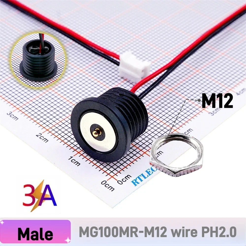 Circular High Current 3A 12V Magnetic Connector Threaded Panel Mount Holes Self-Locking Waterproof Terminals Charging Wire PH2.0