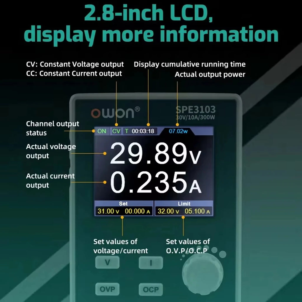 OWON SPE3103 SPE3051 SPE6103 DC Power Supply 200W/300W 30V/10A 60V/10A 10mV/1mA Resolution Digital Voltage Regulator Switch