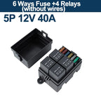 12V/24V 40A 4/5 Pin 6-Way Fuse Relay Box, 4 Relay Holder Standard ATO Fuse Block with Free Assembly for Car Motorcycle