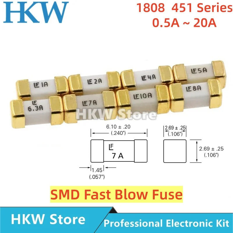2410 1808 125V 0451 Series SMD Fast Blow Fuse Littelfuse 0.5A 1A 2A 3A 4A 5A 6.3A 8A 10A 12A 15A 20A Ultra-rapid Fuses Original