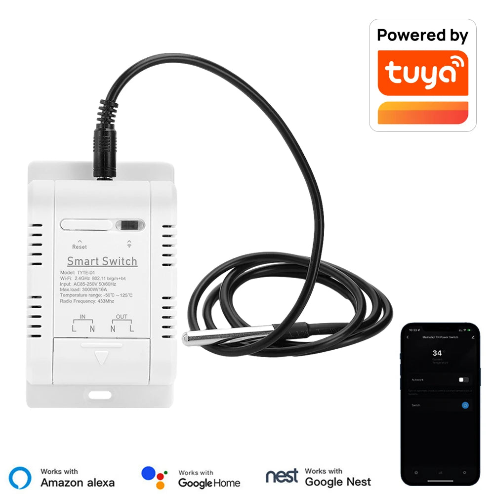 16A AC 220V Tuya WIFI Thermostat Socket Incubator Temperature Controller With Timer Switch Cooling Heating 1M DS18B20 Sensor