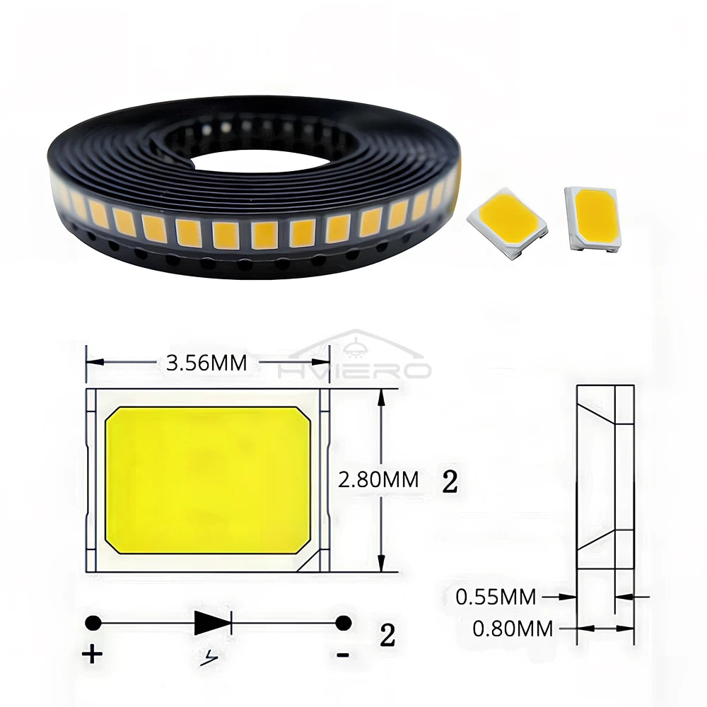100Pcs 3.3V 2835 5730 3020 Bright Chips SMD LED Red Yellow White Blues RGB Purple Pink Light Emitting Diodes Lighting Atmosphere