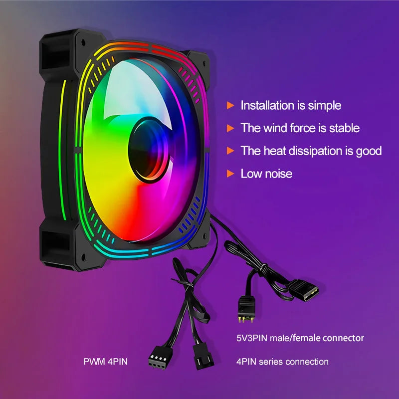 This ARGB Cooling Fan Kit Includes Five 120mm Cooling Fans and a PWM ARGB 2-in-1 Hub, Suitable for Computer Cases (Forward Fan)