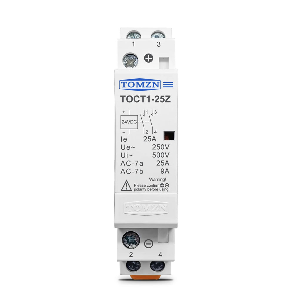 TOMZN TOCT1 2P 25A DC 12V 24V Coil 220V/230V 50/60Hz DIN Rail Household AC Modular Contactor 2NO or 1NO 1NC