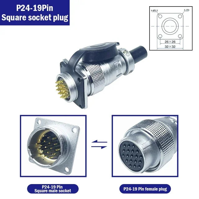 PLS24 WS24 6/10/12/19 Pin Metal Circular Aviation Socket Plug Wire Female Male Connector M24 Threaded Coupling Panel