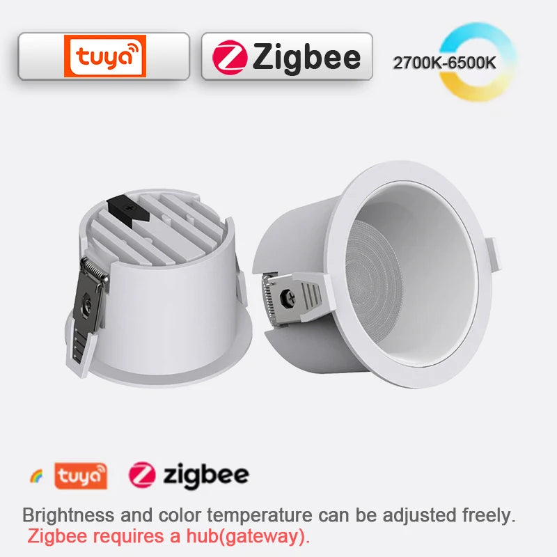 LED High-Efficiency Recessed, Ceiling Light Anti Glare Downlight,Tuya Bluetooth/ Zigbee matter Smart Lamp Lighting AC85V-260V