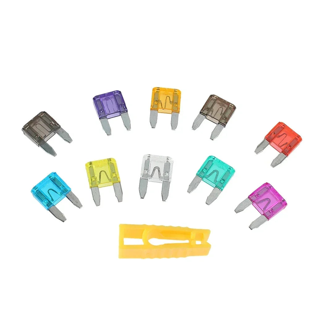 10PCS Small Blade Insert Fuse Kit 5A 7.5A 10A 15A 20A 25A 30A 35A 40A Small Car Fuses with Clap for Automotive Motorcycle