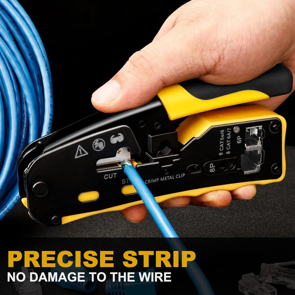 ZoeRax RJ45 Crimp Tool Pass Through Industrial Grade Ethernet Crimper All-in-one Ratcheting Modular Data Cable Crimper