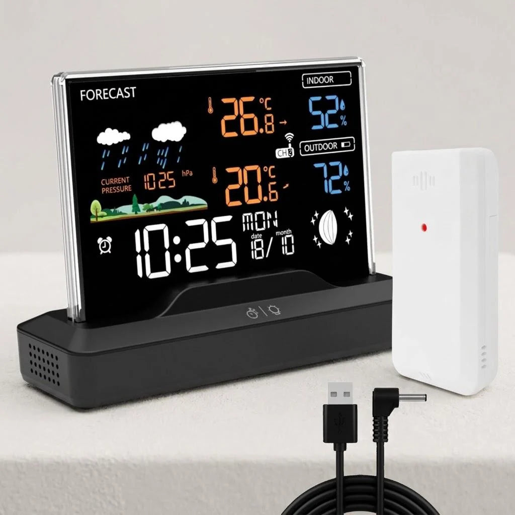 Wireless Weather Station Indoor Outdoor Thermometer Hygrometer Barometer Forecast Digital Color Display for Home Office
