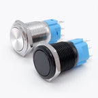 12 16 19 22mm Metal Push Button Switch Press Button Flat High Head 1NO 1NC Momentary Self Reset Locking Latching Black Switch