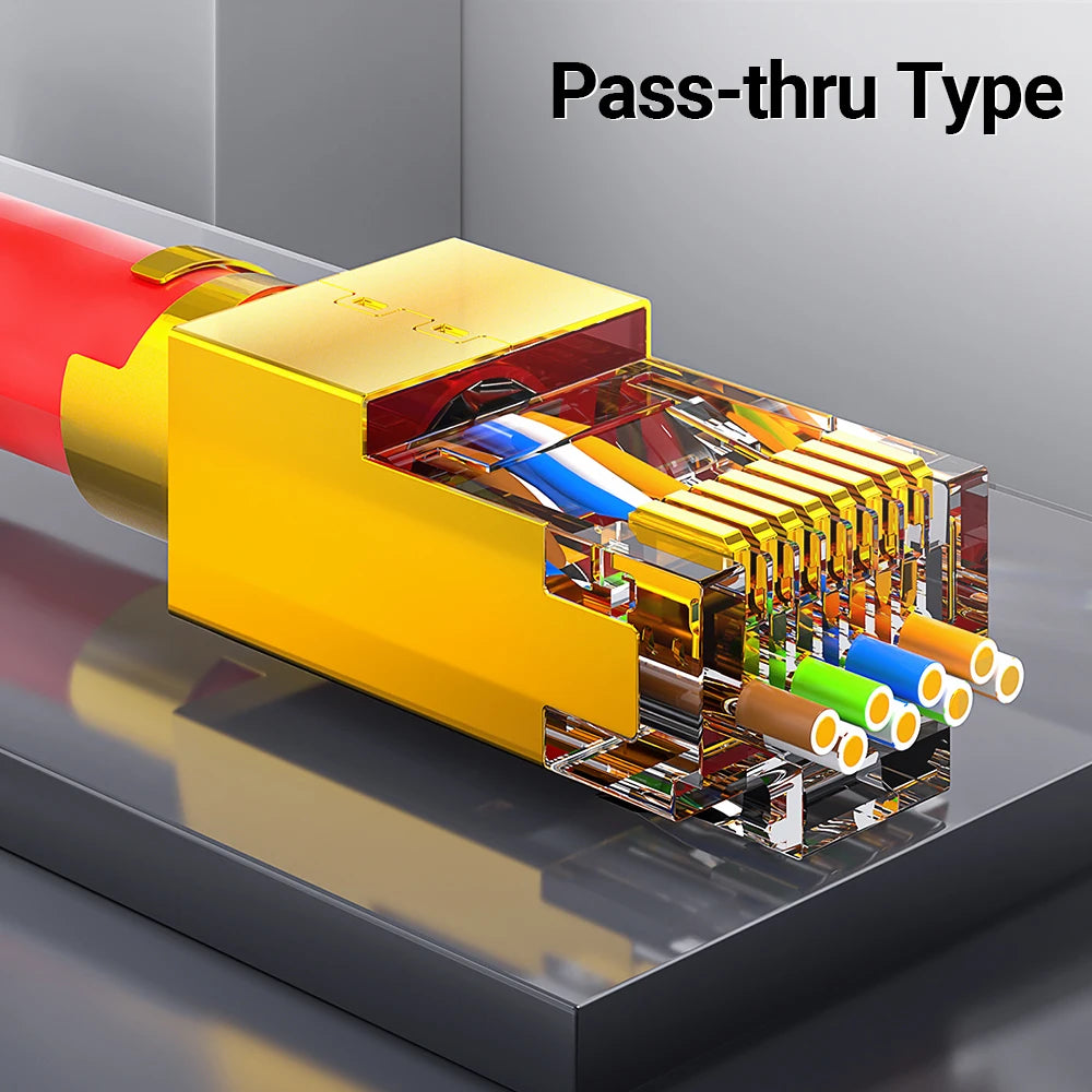 AMPCOM CAT7 Pass Through RJ45 Modular Plug Network Connectors STP 3/50μ Gold-Plated 8P8C Crimp End for Ethernet Cable