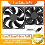 TEUCER USB Cooling Fan 8CM/12CM/14CM 800-1800RPM USB Port Power Supply Desktop Computer Available