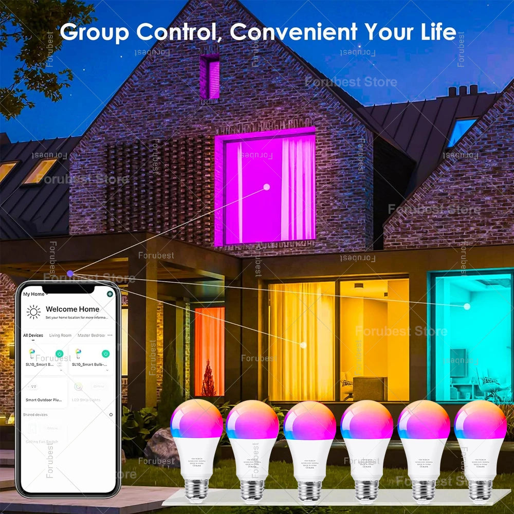 Tuya Smart LED Light Bulb E27 RGB CW 15W 20W WiFi Bluetooth Led Lamp Home Decor Lighting 220V 110V For Alexa Amazon Google Voice
