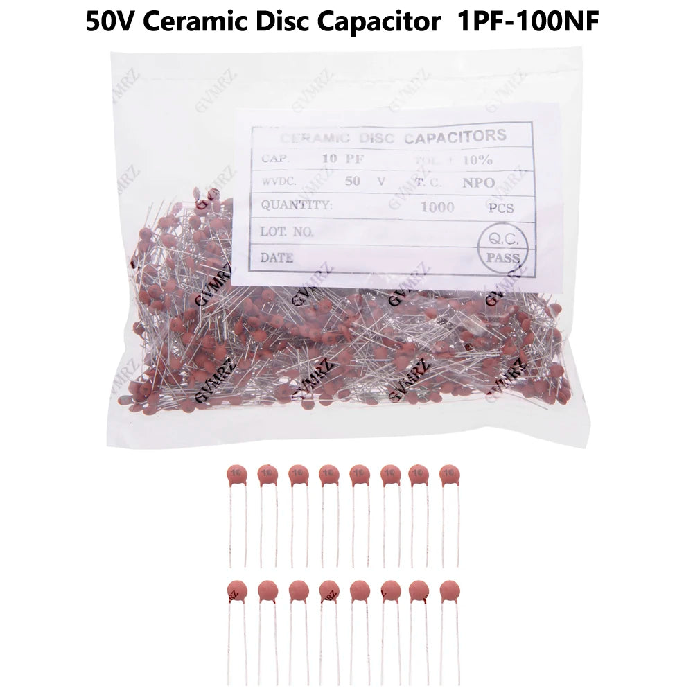 100PCS/1000PCS 7PF 6PF 5PF 50V Ceramic Disc Capacitor Radial Lead Multiple Capacitance Options 1PF-100NF 10PF