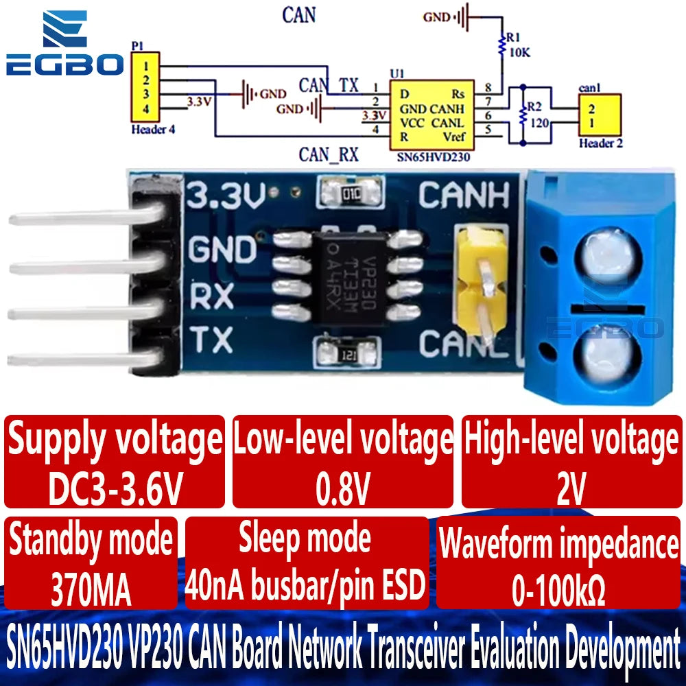 1~10PCS SN65HVD230 VP230 CAN Board Network Transceiver Evaluation Development Module For Arduino Controller Board DC 3V-3.6V