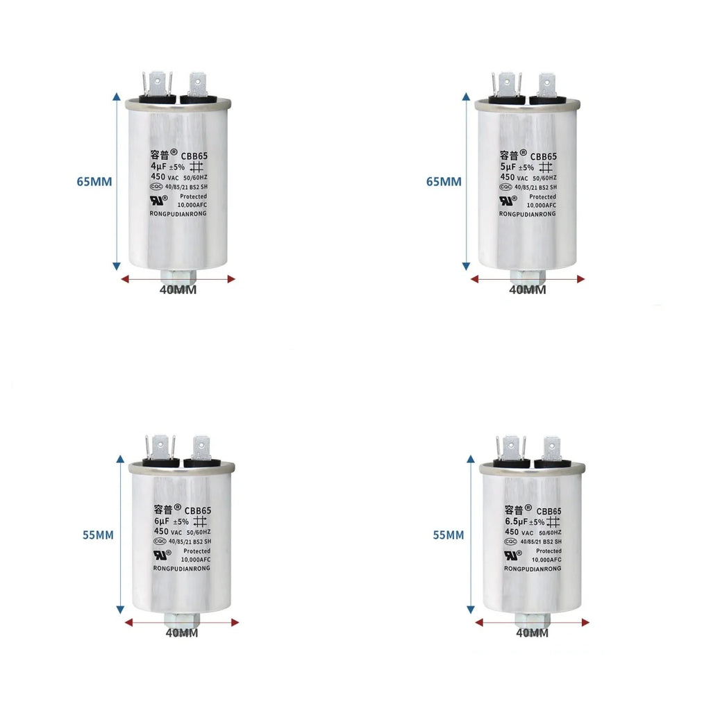 CBB65 Air Conditioner Capacitor Bottom with Screw 5UF 10UF 15UF 20UF 25UF 30UF 35UF 40UF 50UF 60UF 70UF 80UF 100UF 450V Screw