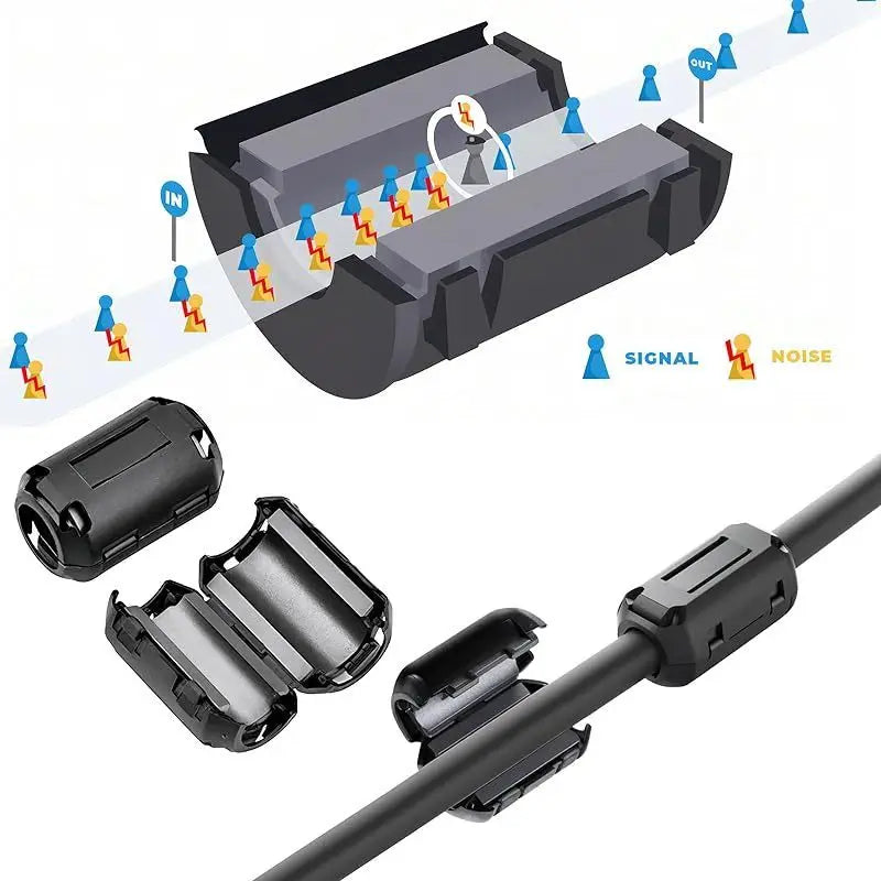 2Pcs Clip-on Ferrite Core Ring Cord RFI EMI Noise Suppressor Filter for 3.5mm-13mm Cable USB Power Cable Ferrite Beads