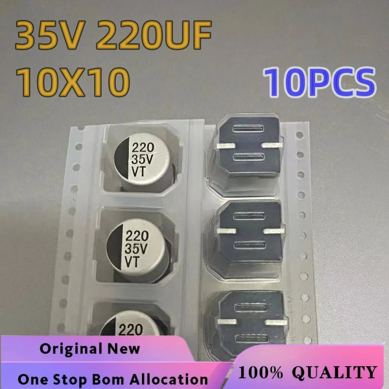 （10PCS ）35V 220UF and35V 100UF 50V220UF10X10 VT（Volume 1 cm x 1 cm ）Electrolytic Capacitor SMD-2 Aluminum Electrolysis Valve Cap