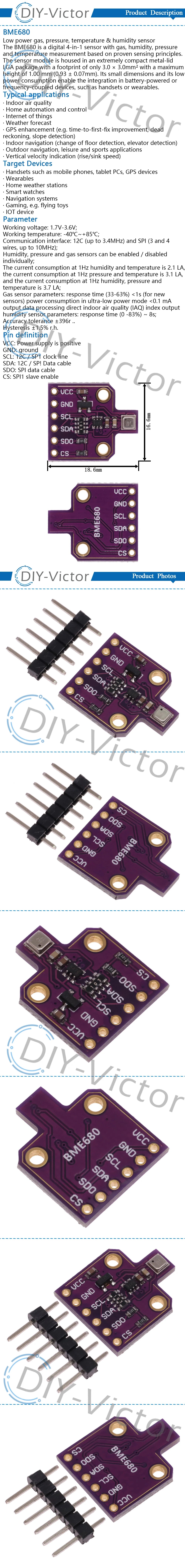 BME680 Digital Temperature Humidity Pressure Sensor CJMCU-680 High Altitude Sensor Module Development Board