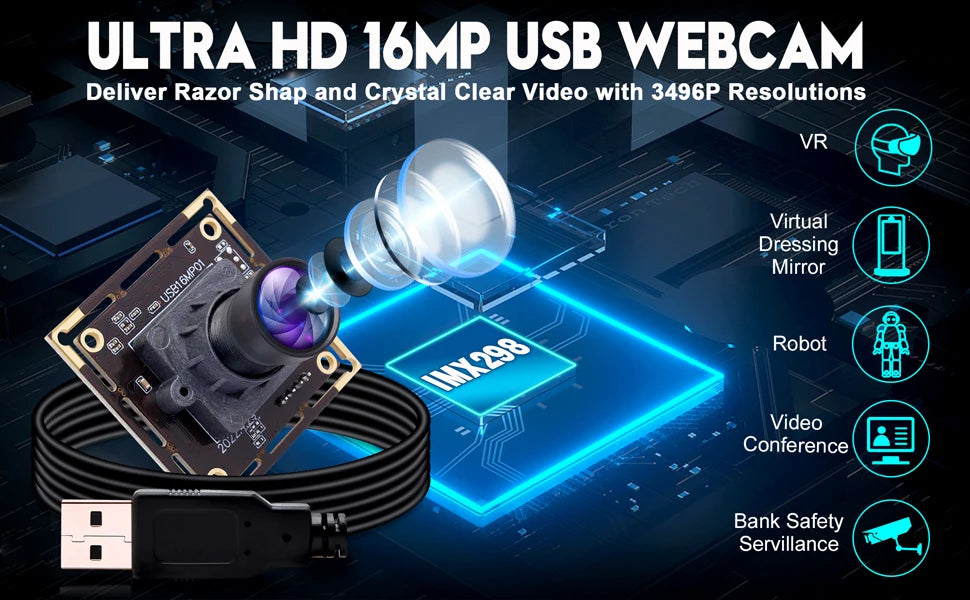 ELP 16MP Mini Webcam IMX298 Color Sensor HD USB Camera Module 4656x3496 Embedded Camera for PC Laptop Computer