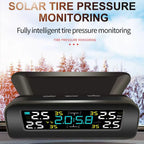 Solar Power TPMS Car Tire Pressure Monitoring System Alarm Tyre Air Pressure Meter Gauge Temperature Warning With 4 Sensors