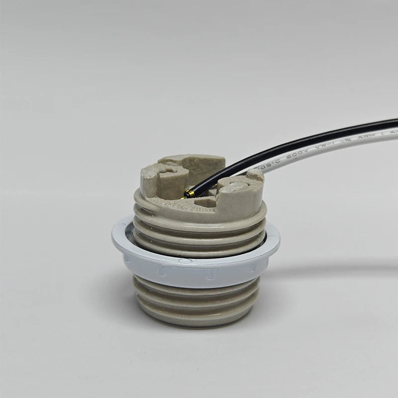 E26 Light Socket with Shade Ring, UL Listed Medium Screw  Porcelain Pre-Wired Lamp Holder for Halogen LED Bulb Lamp Fixture