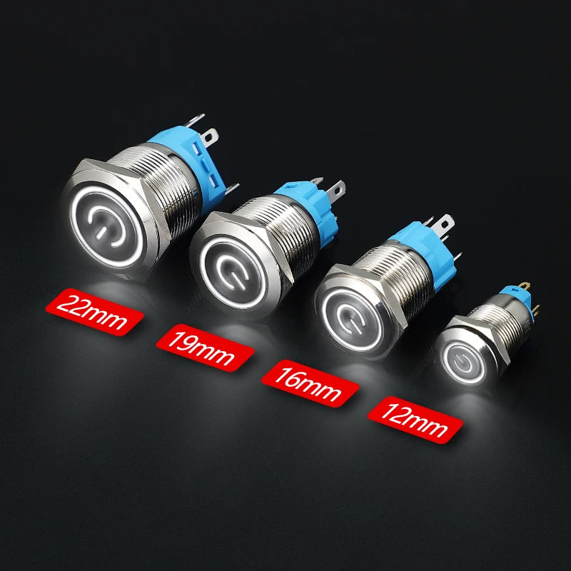 Metal Round Push Button Switch 12‑16‑19‑22mm, Momentary & Latching Power Control Button with LED Indicator for Electronic Projec