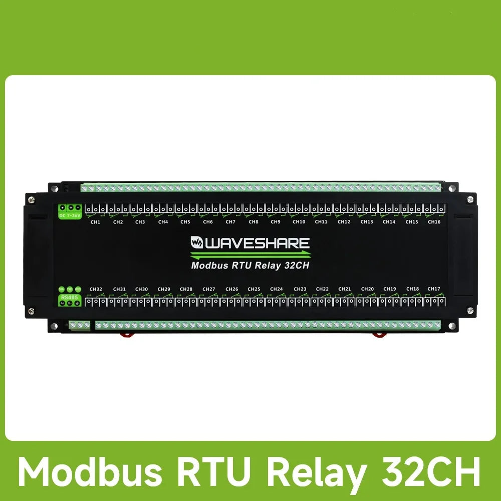 Waveshare Modbus RTU 32-Ch Relay Module, RS485 Interface, With Multiple Isolation Protection Circuits