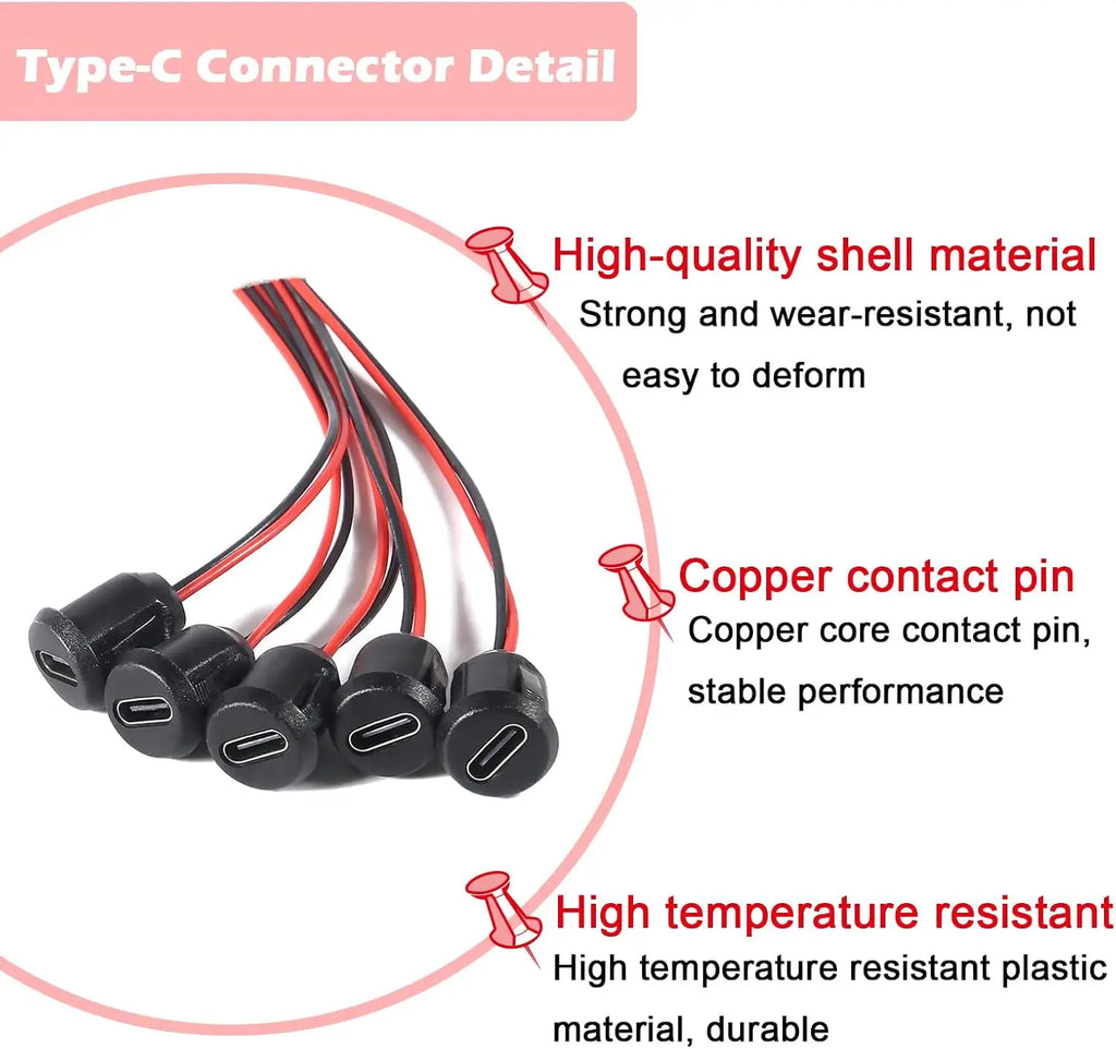 5/10PCS Type-C Female Chassis 2 Pin Type-C Female Socket Connector Waterproof Jack Female Charging Port 3A USB-C Charger Plug
