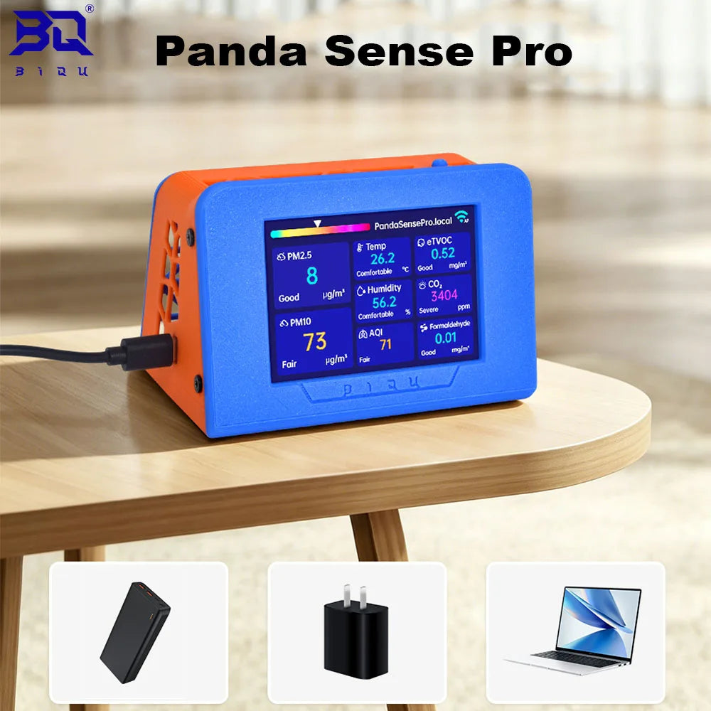 BIQU Panda Sense Pro 8-in-1 Air Quality Sensor PM2.5 CO2 HCHO TVOC 3.5" Screen WiFi MQTT Moonraker Klipper Home Assistant Smart
