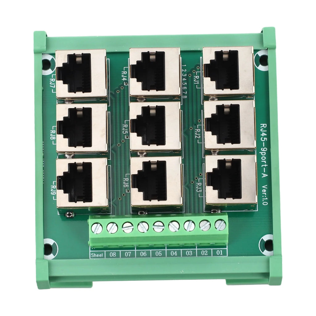 Ethernet Port Adapter Terminal Block for RJ45 8p8c Connector with 9 Screw Terminals Supporting For DIN Rail Installation