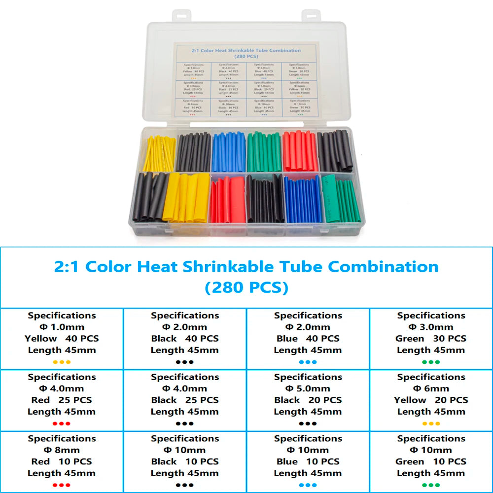 127-800 Pcs Boxed Heat Resistant Tubing Heat Shrinkable Tubing Heat Shrink Packaging Kit Electrical Connection Cable Protection