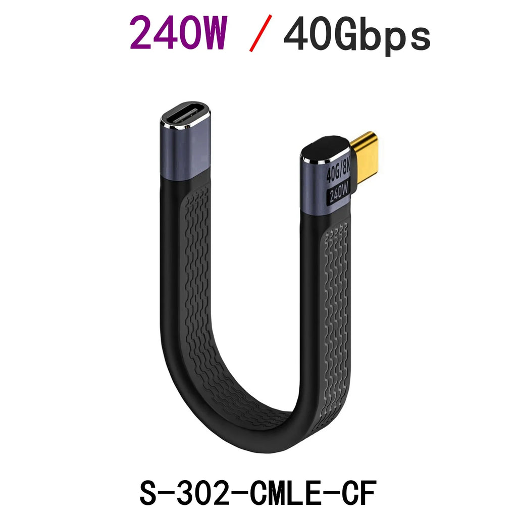 Elbow USB 4.0 Gen3 40Gbps FPC Cable PD 240W 5A Quick Charge USB C to Type C Cable Thunderbolt 3 8K @ 60Hz USB C Data Cable