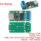 ZY12PDN Type-C USB-C PD2.0 PD3.0 to DC Fast Quick Charger Charging Trigger Polling Decoy Board Module 5V 9V 12V 15V 20V PDC004