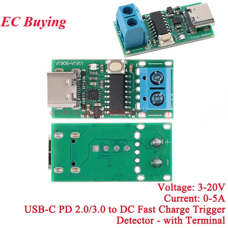 ZY12PDN Type-C USB-C PD2.0 PD3.0 to DC Fast Quick Charger Charging Trigger Polling Decoy Board Module 5V 9V 12V 15V 20V PDC004