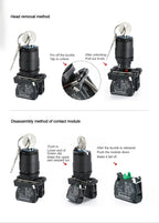 XB4 22mm Key Select Knob Switch 2/3 Position Self Locking Momentary Self Reset Key Emergency Stop Power Push Button Switch 10A