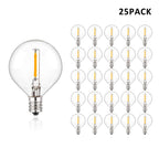 25PCS Vintage G40 LED Light Bulbs 1W E12 220V Warm White 2200K Clear Glass Equal 7W Incandescent String Light Replacement Bulb