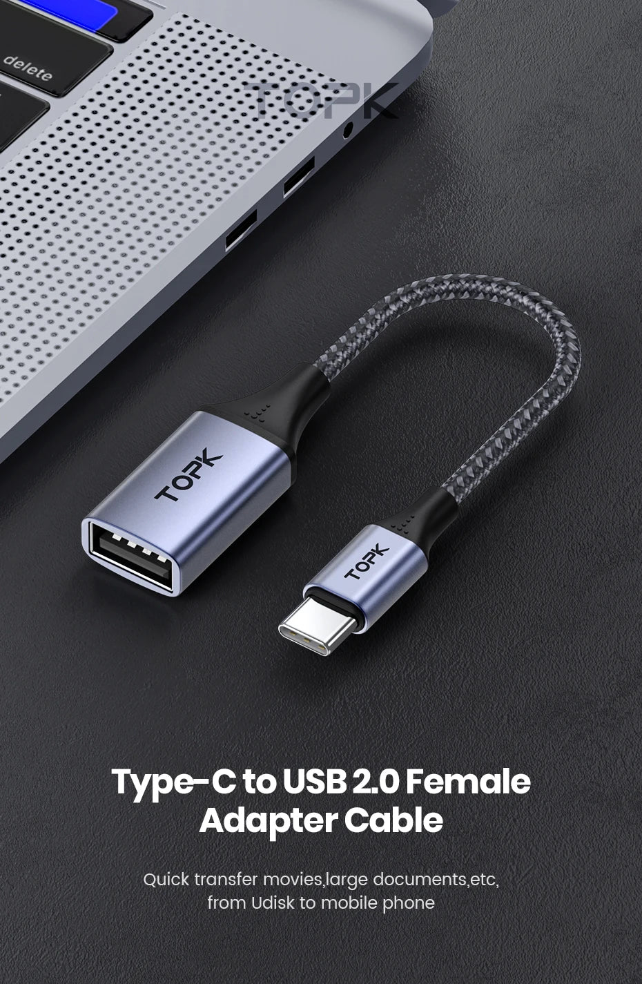 TOPK A10 USB C to USB A dapter OTG Cable Type C Male to USB 2.0 Female Cable Adapter for MacBook Pro Samsung Type-C Adapter