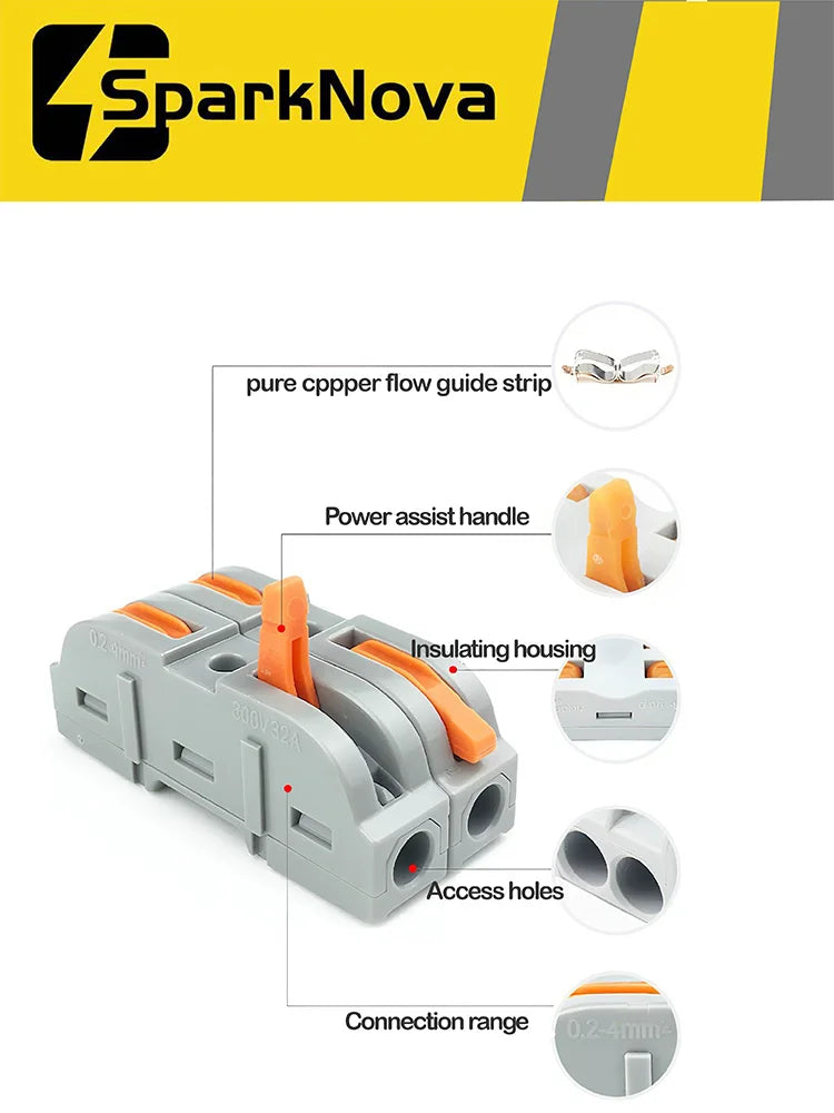 20/34/50PCS Electrical Lever Wire Connectors Quick Connect Wire Terminals Tool Free Inline Assemblable for Home Electric DIY