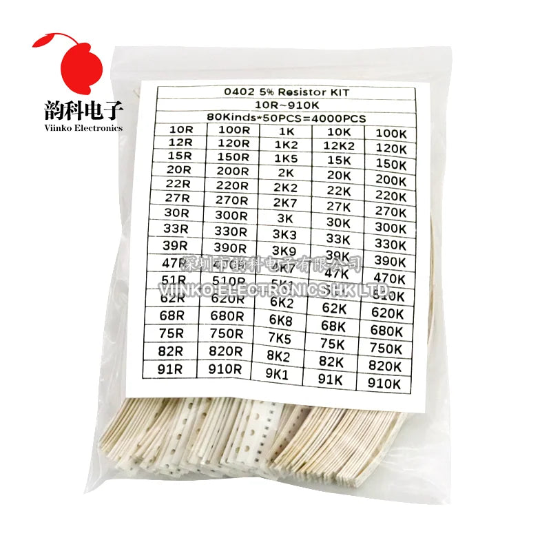 0402 0603 0805 1206 80values SMD Chip Resistor Assorted Kit 5% 10 ohm - 910K Resistance Sample set