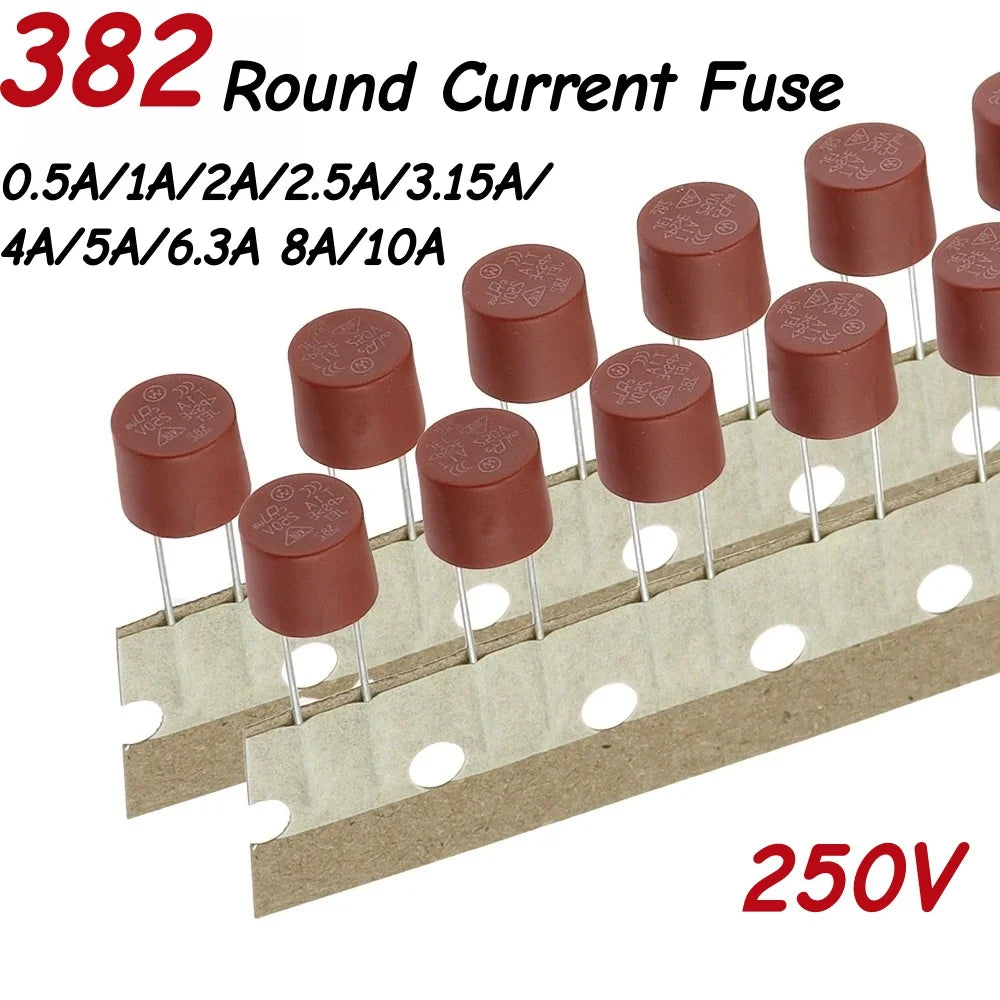 10/50PCS Round Fuse Slow Blow 500mA 1A 2A 2.5A 3.15A 4A 5A 6.3A 8A 10A 250V 382 Plastic T2A LCD TV Power Board