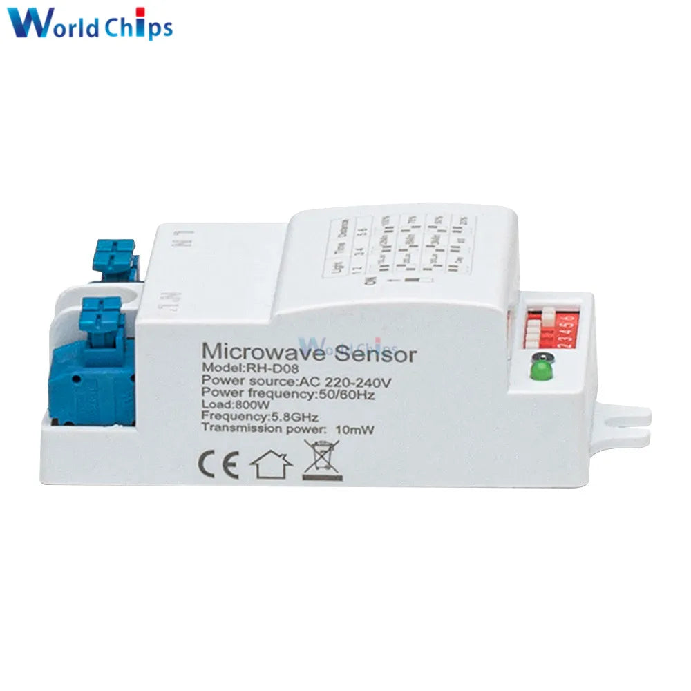 AC220-240V 5.8GHz Microwave Radar Sensor Switch Multi-Adjustment Body Motion Detector High Sensitivity LED Light Sensor Switch