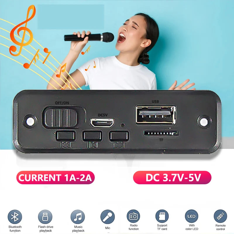 2PCS 2x3W Bluetooth 5.0 Mini Amplifier Board with Black Case for FiiO Player, Portable Speaker, DC 3.7-5V USB Power
