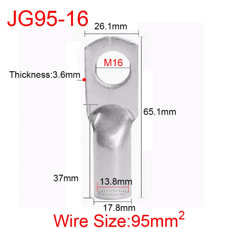 JG6/10/16/25/35/50/70/95/120-300 Marine Copper Screw Hole Electric Wire Cable Ring Tubular Cord End Lug Connector Crimp Terminal