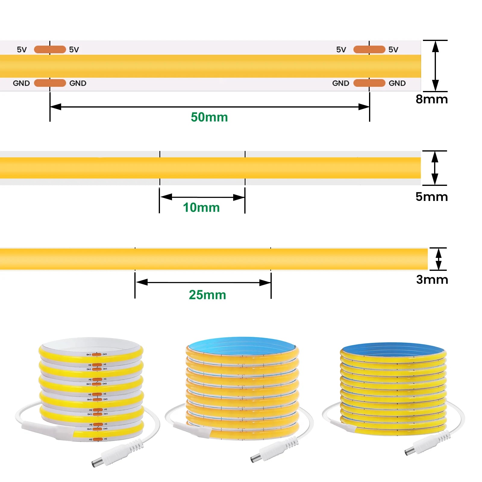 3MM 5MM 8MM COB LED Light Strip 5V 320LEDs PIR Motion Sensor Flexible Night Light USB/AAA Battery Powered Tape 3000K 4000K 6000K