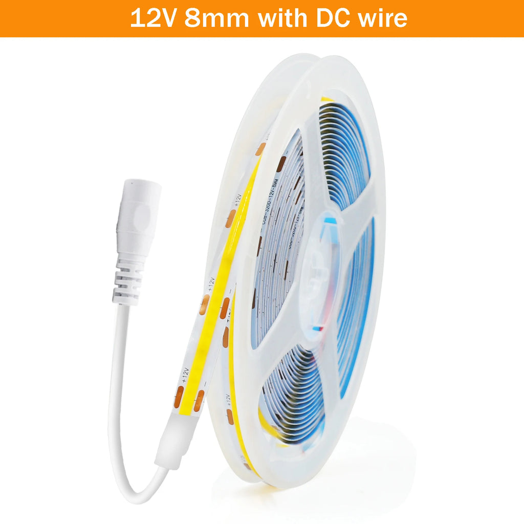 5V USB COB LED Strip 12V 3mm 5mm 8mm Width Flexible LED Tape 320LEDs COB Light with Adhesive High Density Linear Lighting